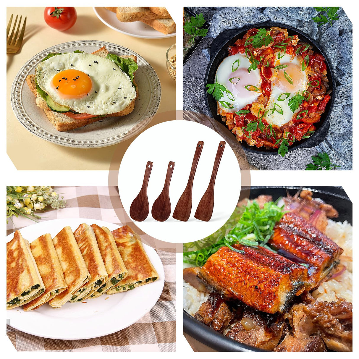 Giantree 4Pcs Wooden Spatulas, Olive Wood Cooking Spatula Wood Spoons for Cooking Long Handle Non-Stick Wooden Spatula for Kitchen, Restaurant Wok Pan Tableware Giantree