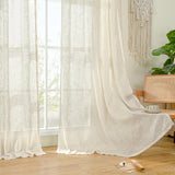 LAMIT Natural Ivory Linen Semi Sheer Curtains 84 inch Length, Cream Light Filtering Soft Thick Neutral Living Room Drapes with Bronze Grommet for Bedroom/Farmhouse, 2 Panels, 52 x 84 Inch LAMIT
