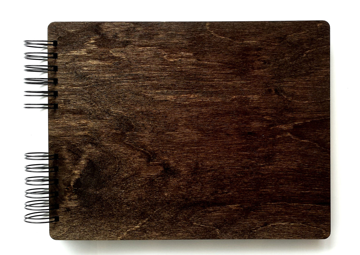 Personalize It Wooden Rustic Book 11" x 8.5" : Made in USA (All Black Cardstock Inside Pages, Front Cover Burnt Cocoa Wood) DIY Scrapbook Album Guestbook Photo Guest Book Sketch Pad Personalize It