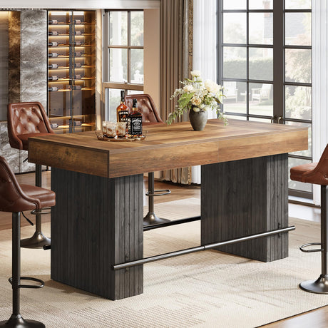 Tribesigns 63 Inch Bar Table, Industrial Counter Height Pub Dining Table, Rectangular Home Bar Units with Metal Footrest for Home Kitchen, Dining Room, Bistro Tribesigns