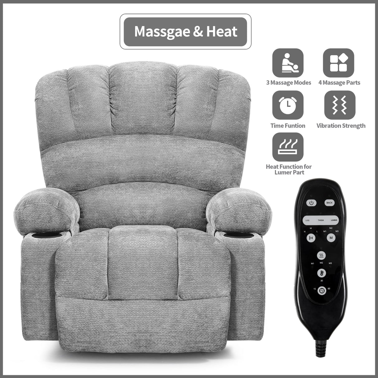 DURASPACE Power Lift Recliner Electric Lift Massage Recliner Chairs with Heat, Large Shell Velvet Backrest Lift Chair Recliners for Elderly, Seniors (Gray) DURASPACE