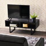 Household Essentials Jamestown TV Stand Coffee Table with Rectangular Storage Compartments Black Oak Wood Grain and Black Metal Household Essentials