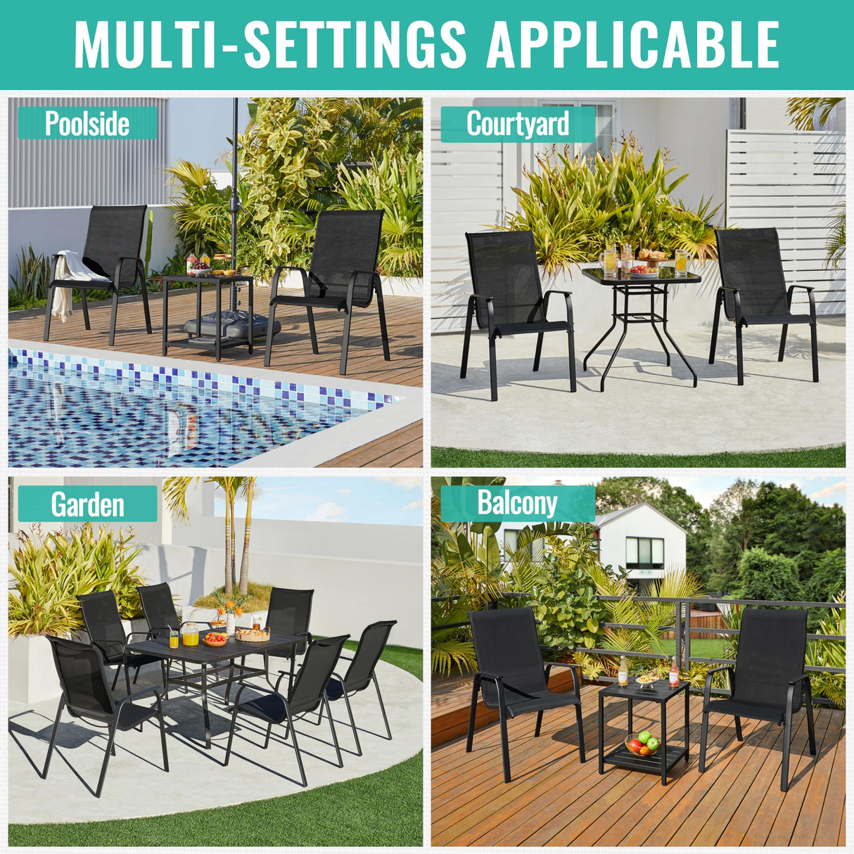 Yaheetech Set of 2 Patio Dining Chairs, Outdoor Stackable Patio Chairs with Backrest/Armrests, All Weather Chairs for Garden/Lawn/Porch/Backyard Pool, Black Yaheetech
