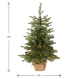 National Tree Company Pre-Lit 'Feel Real' Artificial Mini Christmas Tree, Green, Nordic Spruce, White Lights, Includes Burlap Bag Base, 3 Feet National Tree Company