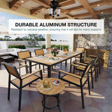Pamapic 10-Piece Patio Dining Set，Outdoor Aluminum Furniture Set with Plastic-Wood Table Top,Outdoor Furniture Set with 8 Outdoor Stackable Chairs for Patio Garden Poolside (Teak) Pamapic