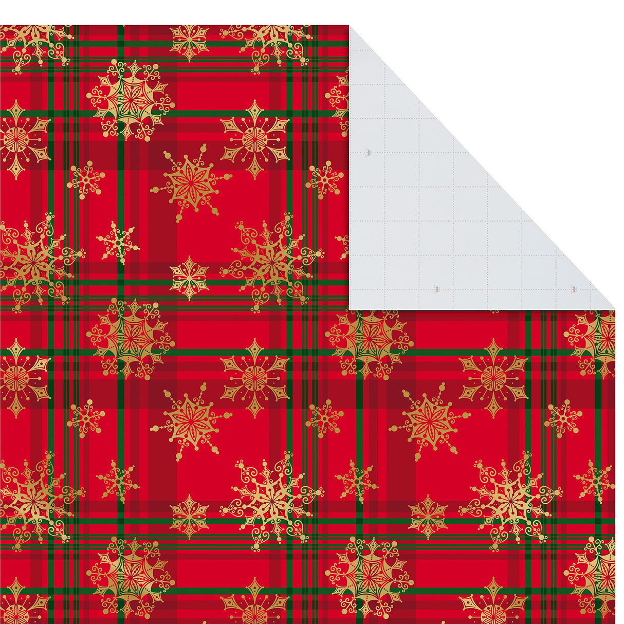 Hallmark Christmas Flat Wrapping Paper Sheets - Red Gift Wrap Paper (12 Folded Sheets with Sticker Seals) Red, White and Gold Stripes, Santa Claus, Snowflakes on Plaid Hallmark