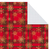 Hallmark Christmas Flat Wrapping Paper Sheets - Red Gift Wrap Paper (12 Folded Sheets with Sticker Seals) Red, White and Gold Stripes, Santa Claus, Snowflakes on Plaid Hallmark