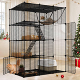 YITAHOME 4-Tier Indoor Cat Cage: Large Enclosure with Hammock DIY Metal Playpen for Small Pets, Puppies, Guinea Pigs, Ferrets, Hamsters Black YITAHOME