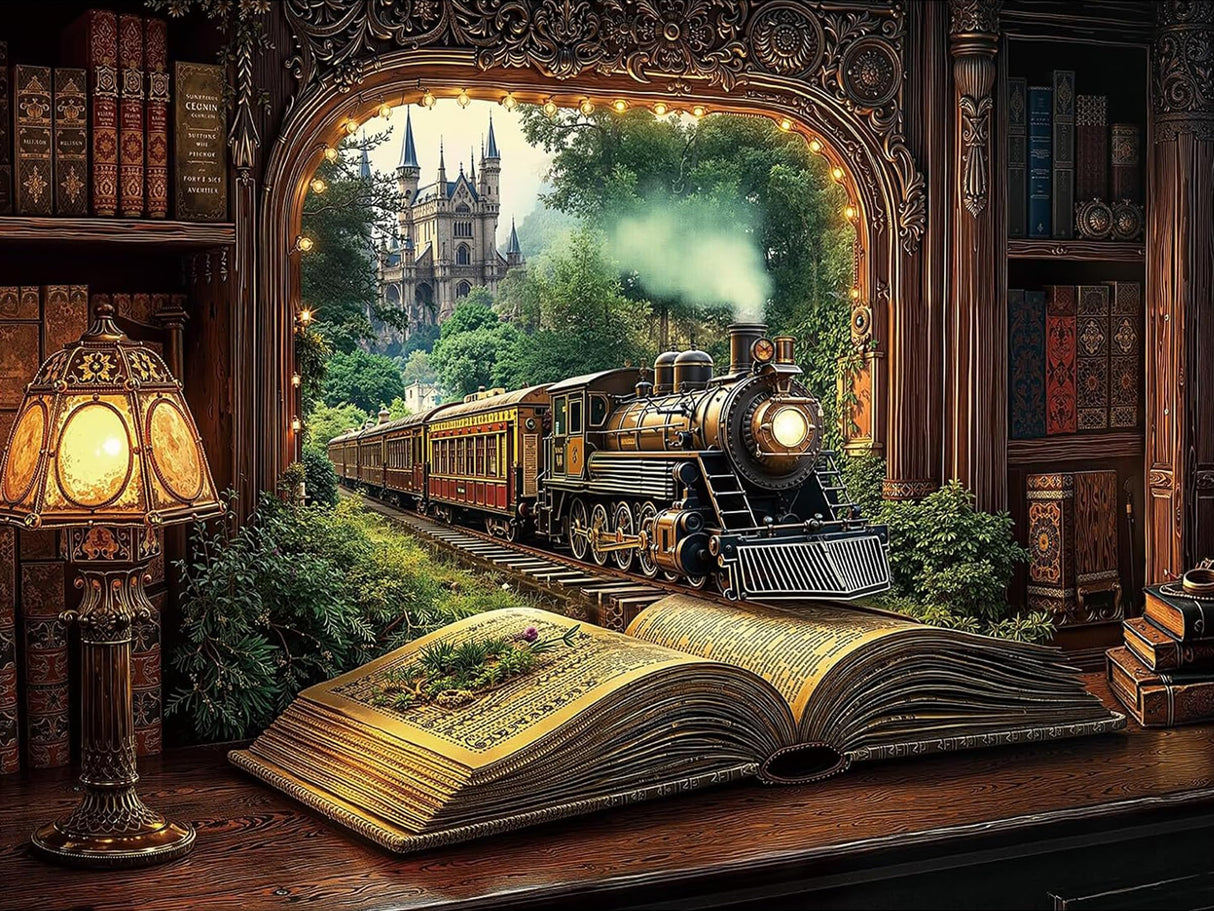 Benjenes Book Diamond Art Kits for Adults, Train Diamond Painting Kits for Adults, 5D DIY Round Drill Gem Art Paint with Diamonds Dots Crafts Kits for Home Decor Gift 16x12inch Benjenes