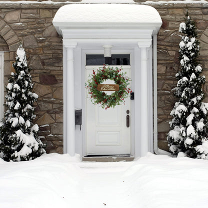 Christmas Wreath, Christmas Wreaths for Front Door,Artificial Christmas Wreath with Sparkling Leaves and Pine Needles are paired with Plump Pine and red Berries,Wreath for Indoor Wall Window Decor.