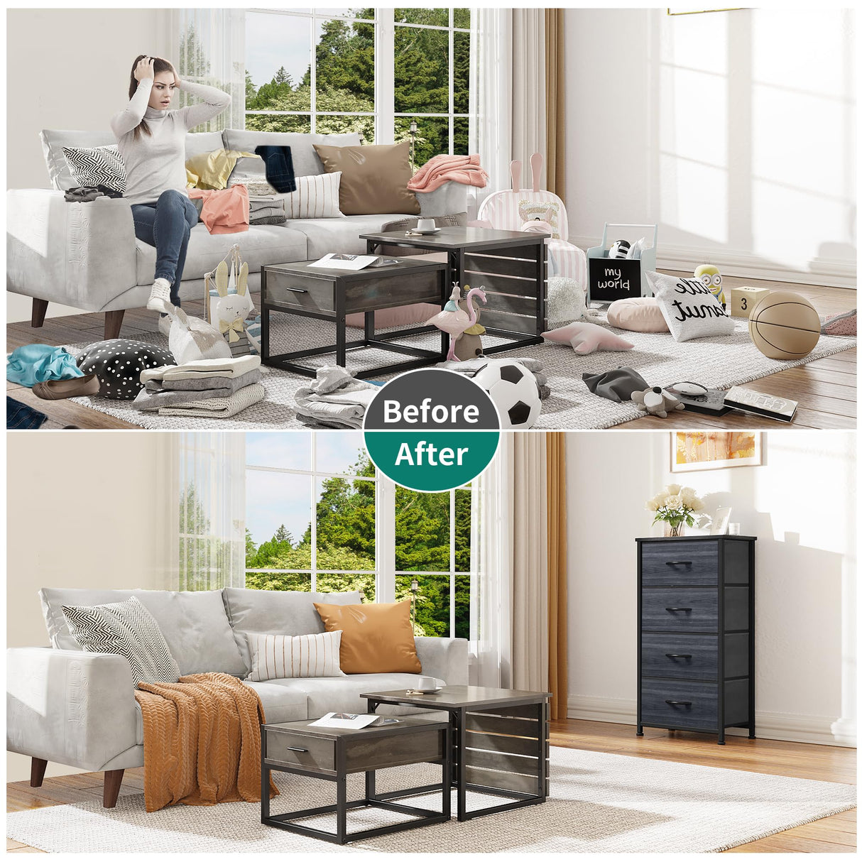 DWVO Dresser TV Stand, Fabric Dresser with 5 Drawers, Dresser for Bedroom, Wide Dresser, Storage Tower, Chest of Drawers for Closet DWVO