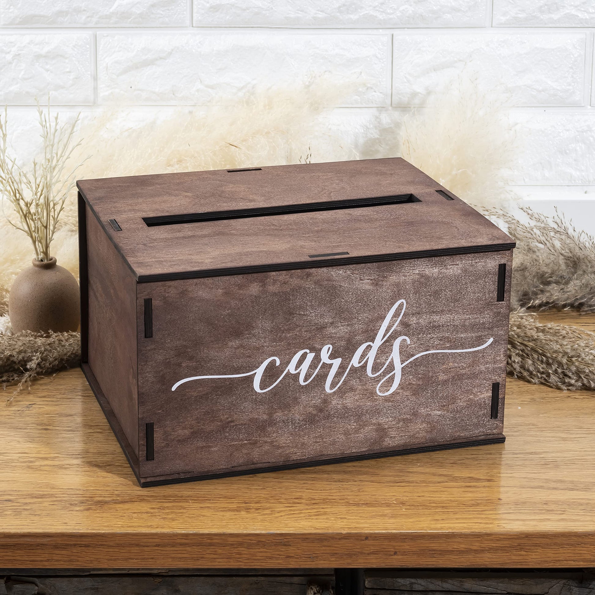 Wooden Wedding Card Box with Slot & Lid | Decorations for Reception for Wedding Gifts & Money | Baby & Bridal Shower, Graduation - Standard Size - WoodArtSupply