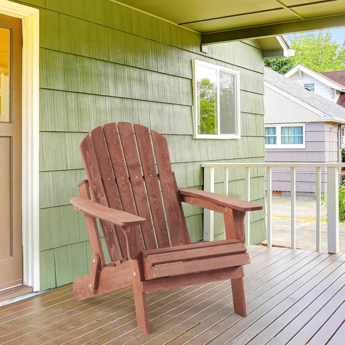 Oversize Wooden Outdoor Folding Adirondack Chair with Pre-Assembled BackRest & SeatBoard, Wood Patio Chair for Garden Backyard Porch Pool Deck Firepit - WoodArtSupply