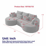 KEIKI 105" L Shaped Corner Couch with Chaise, Upholstered Curved Sectional Sofa, Chenille Sectional Couch for Living Room, Bedroom, Black KEIKI