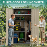 YITAHOME 60 cuft Vertical Outdoor Storage Shed w/o Shelf, Large Waterproof Storage Cabinet for Garden Shed, Tall Outdoor Storage Shed for Garage, Pool Storage, Resin, Lockable, Khaki & Brown YITAHOME