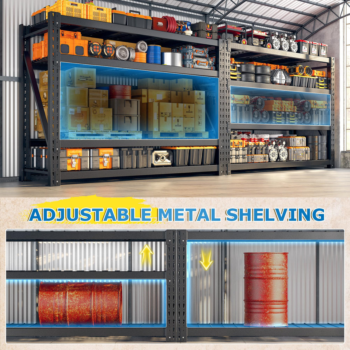 Bepatio 11000LBS Garage Shelving Heavy Duty, 72" H Storage Shelves Adjustable 4-Tier Metal Shelves, Industrial Shelving for Garage,Shop, Warehouse, Basement, Commercial, 72" H× 60" W × 24" D, Black Bepatio