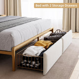 GarveeHome King Bed Frame with 2 Storage Drawers, LED Bed Frame with 2-Tier Storage Headboard&Charging Station, Metal Platform Bed Frame, No Box Spring Needed, Noise Free, White GarveeHome