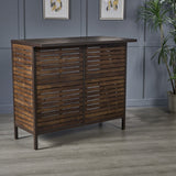 Christopher Knight Home Leni Indoor Acacia Bar Set with Rustic Metal Finish Accents, Dark Brown / Rustic Metal Christopher Knight Home