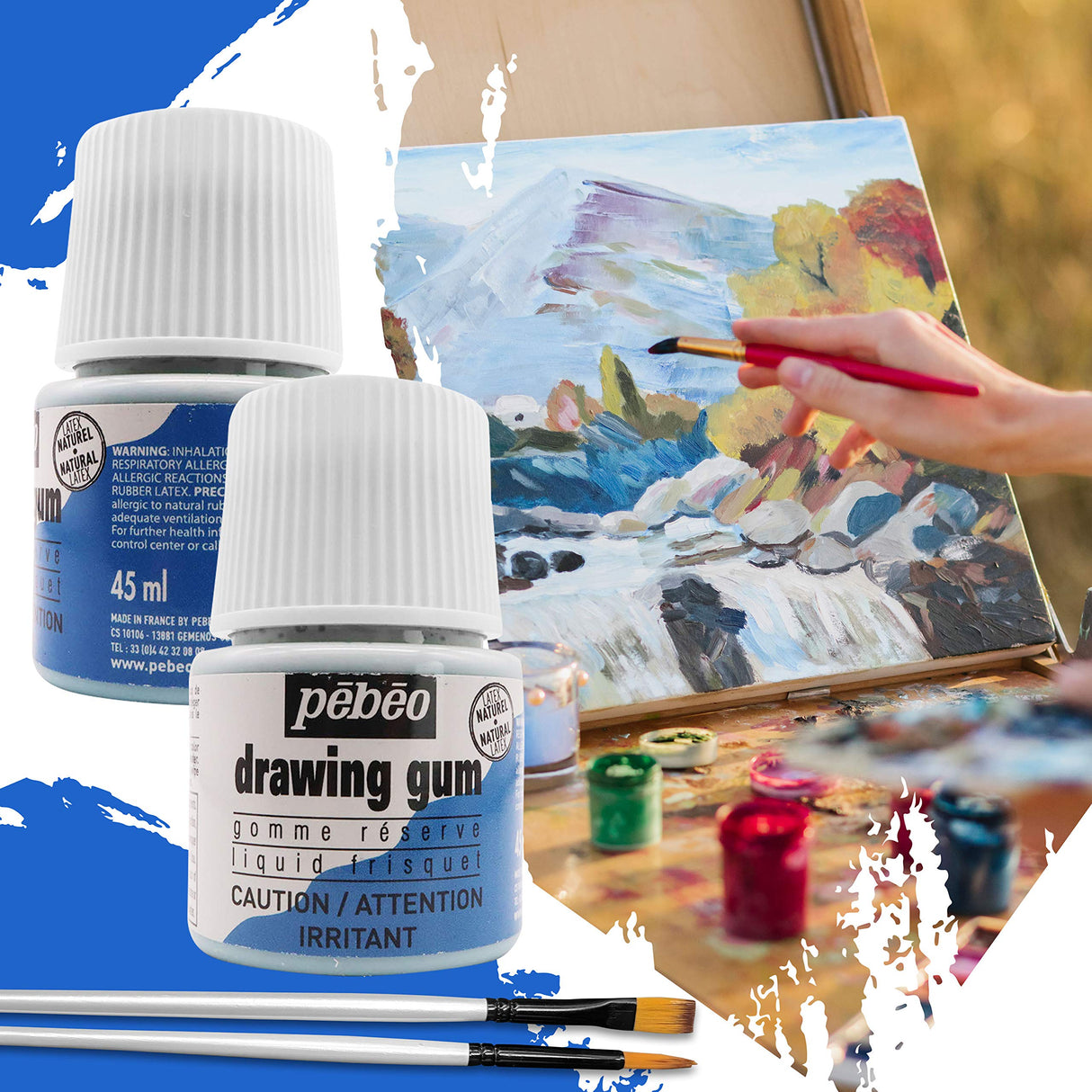 Pebeo Drawing Gum Made in France - Masking Fluid for Watercolor Painting and Various Art Projects - Bundled with Moshify Applicator Brush Set Moshify