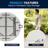 Flash Furniture Freeman 4' Round Plastic Folding Event Table with Carrying Handle, Bi-Fold Portable Banquet Table for Indoor/Outdoor Events, White Flash Furniture