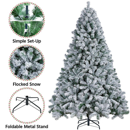 Yaheetech 7.5ft Premium Snow Flocked Hinged Artificial Christmas Fake Spruce Full Tree for Home Office Party Decoration with 1284 Branch White Snow Tips and Metal Stand