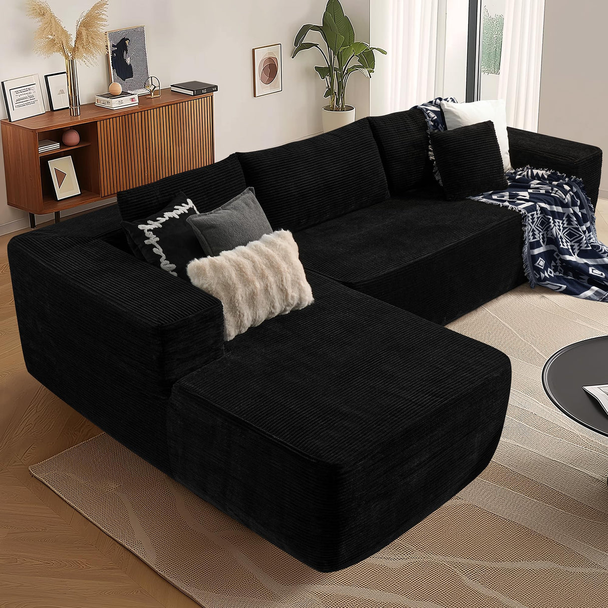 ALTRIGUS 104" Cloudy Sectional L Shaped Couch for Living Room, No Assembly Required, Modular Comfy Sofa with Deep Seat, Fluffy Couch with Sleeper Chaise for Apartment Lounge (Black) ALTRIGUS