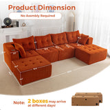 MAXYOYO Modular Sectional Sofa Couch, U Shaped Modern Cloud Couch with 2 Ottomans, Sofa in A Box, Tufted 6-Seat Boneless Sleeper Chair for Living Room, No Assembly Required, Orange MAXYOYO