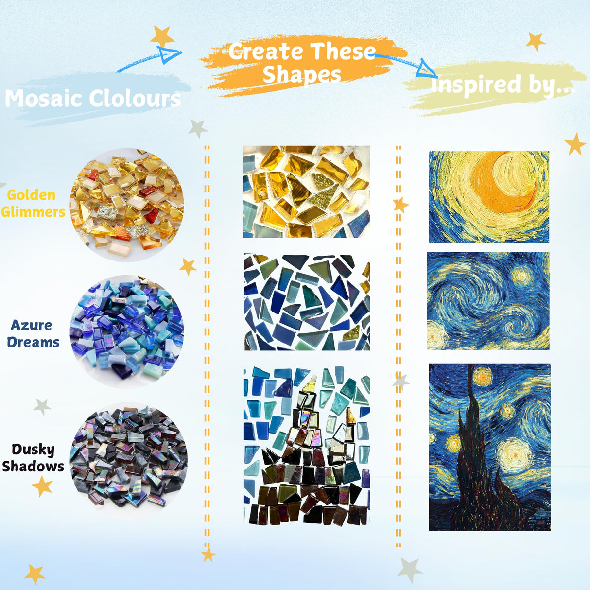 Losnakt Starry Night Style Mosaic Kits for Adults-DIY Flower Pot Arts and Crafts Kits with Vibrant Tiles, Easy Instructions Perfect for Home Decor, Personalized Gifts & Hobbies for Women Losnakt