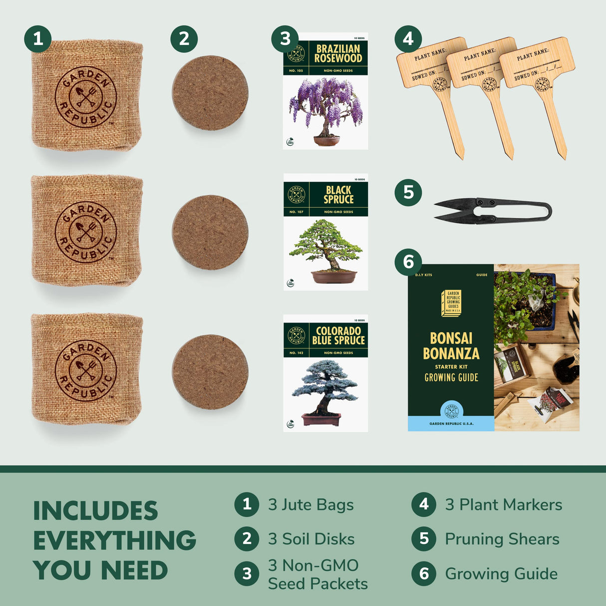 Bonsai Tree Kit - Grow 3 Mini Bonsai Trees, Indoor Plant Growing Kit - Bonsai Starter Kit with Bonsai Seeds, Soil, Planters & Shears, Gardening Gifts for Women, Fathers Day Gardening Gifts · GARDEN REPUBLIC ·