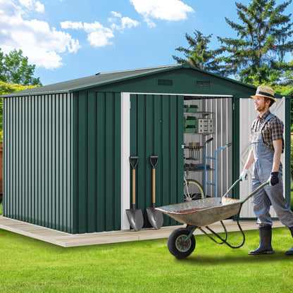 DWVO 6x8ft Large Outdoor Storage Shed, Heavy Duty Metal Tool Sheds with Lockable Door & Air Vent for Backyard Patio Lawn to Store Bikes, Tools, Lawnmowers, Green