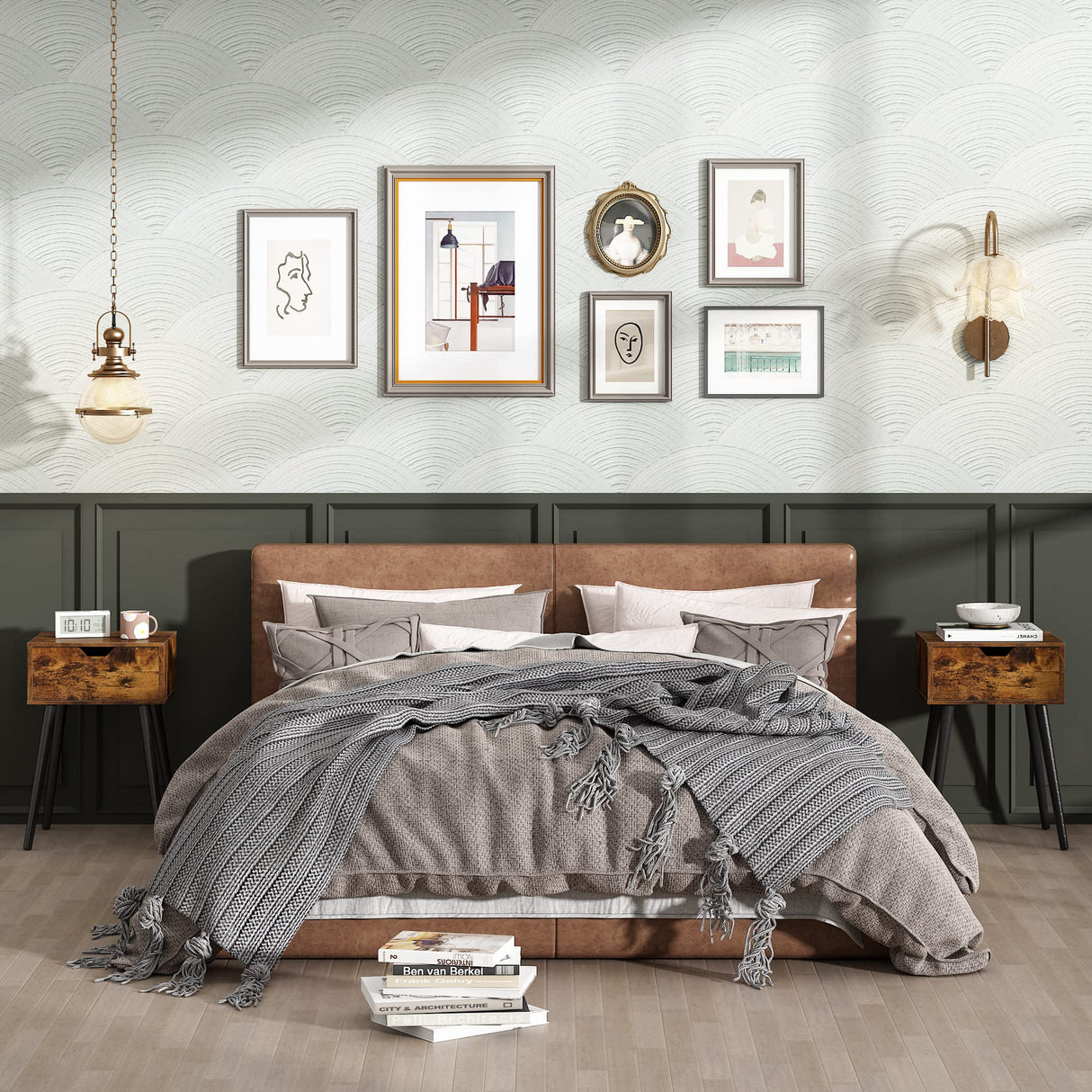 JAXPETY Set of 2 Retro Brown Nightstands with Drawer, Mid-Century Nightstands for Bedroom or Living Room with Solid Wood Legs JAXPETY