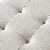24KF Large Rectangular Upholstered Tufted Linen Ottoman Bench, Padded Bench with Solid Wood Shelf-Ivory 24KF