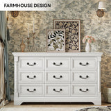 LIKIMIO Farmhouse Dresser for Bedroom with 9 Drawers, 58" Wide Wood Chest of Drawers with Roman Column, Dresser TV Stand for 65", Closet Storage Dressers Organizer for Bedroom, Living Room, Hallway LIKIMIO