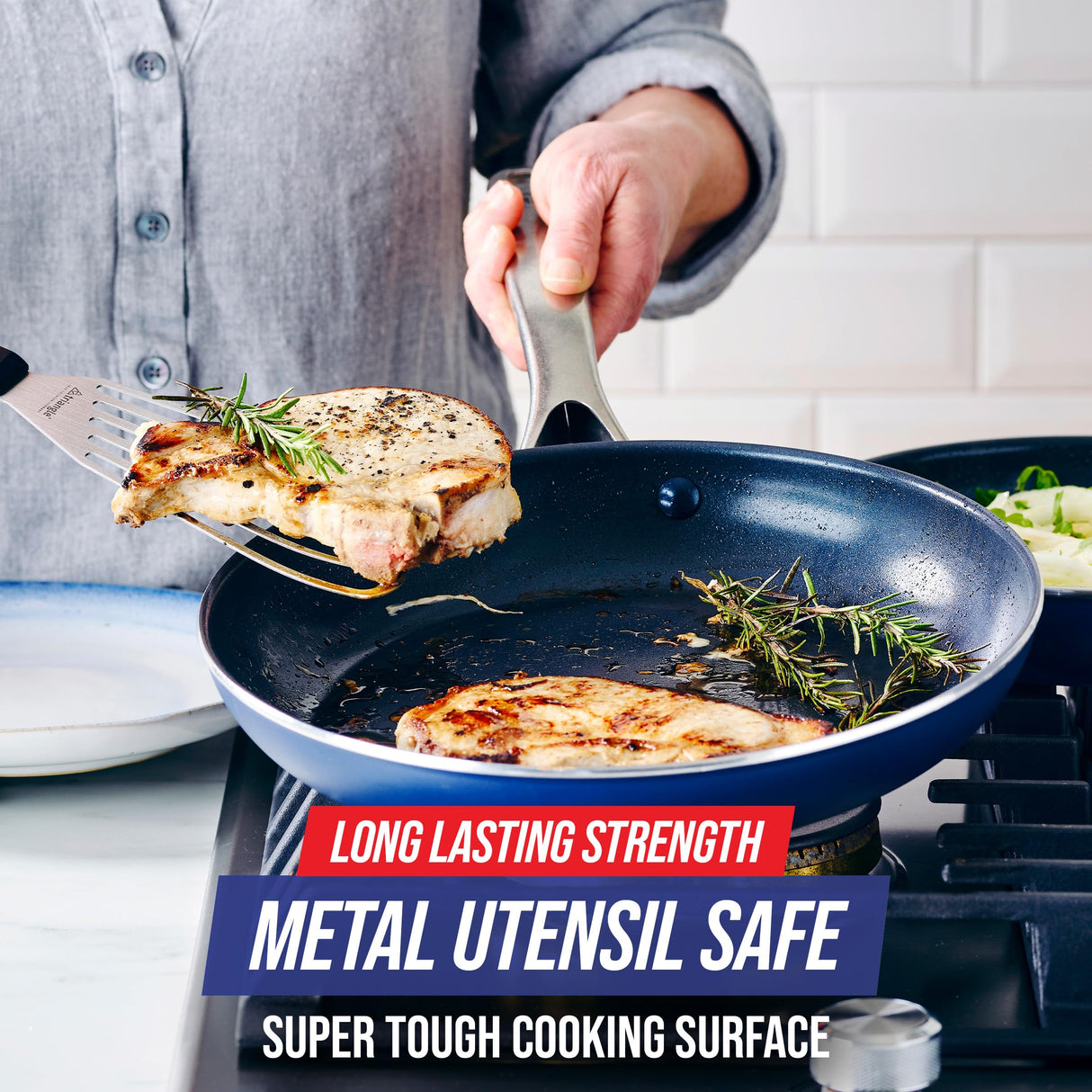 Blue Diamond Frying Pan 8” Skillet, Diamond Infused Healthy Ceramic Nonstick, PFAS and PFOA-Free, Dishwasher and Oven Safe, Even Heating, Metal Utensil Safe, Warp Control Base, Blue Blue Diamond