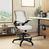 Flash Furniture Kale Mid-Back White Mesh Ergonomic Drafting Chair | Adjustable Foot Ring, Flip-Up Arms Flash Furniture