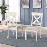 Roundhill Furniture Prato 6-Piece Dining Table Set with Cross Back Chairs and Bench, Antique White and Distressed Oak Finish Roundhill Furniture