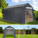 YITAHOME 8 x 14 FT Carport Car Canopy Heavy Duty Galvanized Frame Car Shelter Car Canopy Tent with Removable Sidewalls, Portable Garage Tent Boat Shelter - Gray YITAHOME