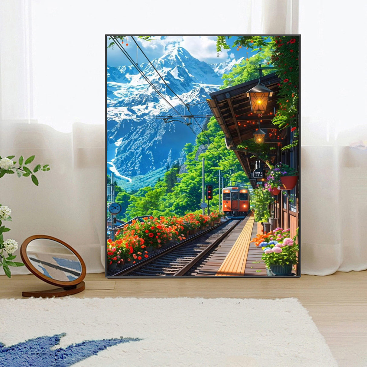 Yunruily Train Track Paint by Numbers Kit for Adults-Mountain Paint by Numbers Kits for Adults, Train Track Adult Paint by Number Kits on Canvas Perfect for Gifts Home Wall Decor(16x20inch) Yunruily