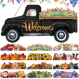 Ferraycle Interchangeable Welcome Sign Christmas Truck Decor Seasonal Door Signs with 12 Holiday Icons Rustic Farmhouse Interchangeable Holiday Decor for Christmas All Seasons(Black) Ferraycle