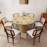 47 Inch Round Dining Table, Farmhouse Fluted Dining Kitchen Table, Modern Wood Small Circle Dining Table for Kitchen Living Room, Natural PHOYAL