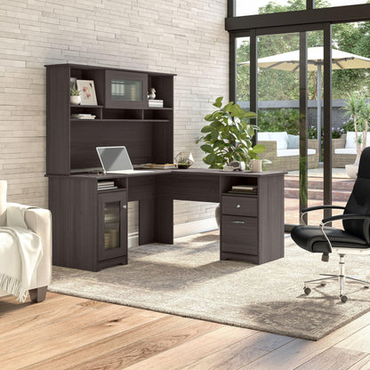 Bush Furniture Cabot L Shaped Desk with Hutch | Corner Desk with Storage for Home Office in Heather Gray | 60W L Shaped Computer Desk - WoodArtSupply