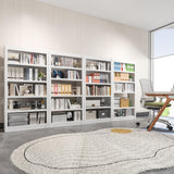 RGGCABINET Metal Bookshelf, 5-Tier Bookcase with Adjustable Storage Shelves, White Book Shelf with Book Stopper, Modern Bookshelf for Living Room, Library, Home, Office RGGCABINET