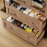 FINETONES 70" Arched Pantry Cabinet, Farmhouse Kitchen Pantry Arched Cabinet with Glass Doors and 2 Drawers, Versatile Kitchen Hutch Storage Organizer for Dining Room, Black/Brown FINETONES