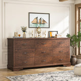 EnHomee 9 Drawers Dresser, 63" W Farmhouse Dressers for Bedroom Dressers with 9 Drawers, Solid Wood Dresser TV Stand with Large Metal Handle, Modern Wood Drawer Organizer for Closet (Rsutic Brown) EnHomee