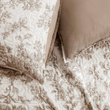 Wonderful Floral Cotton Quilt King Size Stitch Bedding Set, Taupe Lightweight Comforter Cabin Blanket Farmhouse Bedspread with Pillow Shams for All Season Wonderful