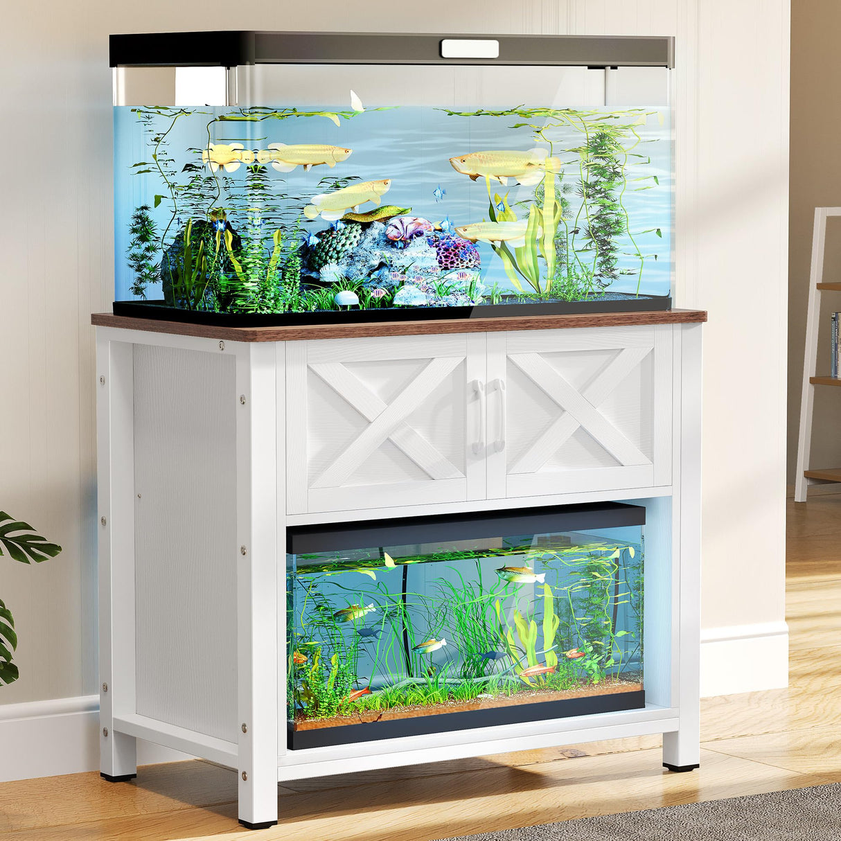 YITAHOME Heavy Duty 40-50 Gallon Aquarium Stand with Power Outlets, Cabinet for Fish Tank Accessories Storage - Metal Fish Tank Stand Suitable for Fish Tank, Turtle Tank, 660LBS Capacity, White YITAHOME