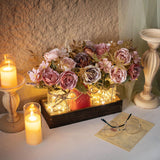 LUEUR Fall Mason Jar Centerpiece for Table with Artificial Flowers, Set of 3 Pink & Brown Faux Rose Floral Farmhouse Painted Decorative Jars for Thanksgiving Autumn Kitchen Home Decor, Dinner Table LUEUR