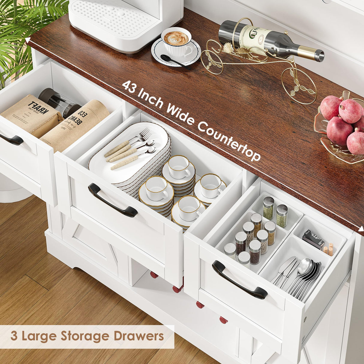 HIFIT 72" Tall Farmhouse Kitchen Pantry Storage Cabinet with Doors & Shelves & Drawer, Freestanding Hutch Cabinet with Microwave Stand/Wine HIFIT