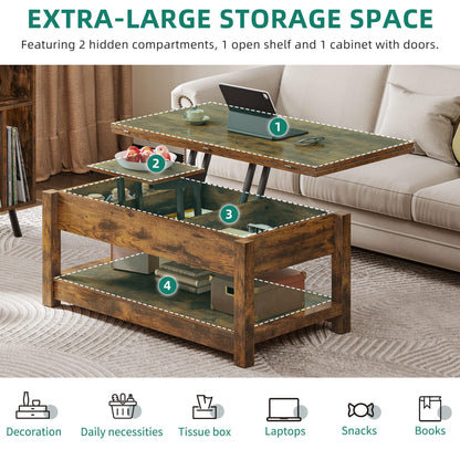 YITAHOME Coffee Tables for Living Room, Lift Top Coffee Table, 3 in 1 Multi-Function Coffee Table, with Storage, Farmhouse Coffee Table Wood Center Table with Hidden Compartment, Rustic Brown - WoodArtSupply