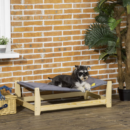 PawHut Raised Pet Bed Wooden Frame Dog Cot with Washable Cushion for Small Medium Sized Dogs Indoor Outdoor, 35.5" x 20" x 11" - WoodArtSupply